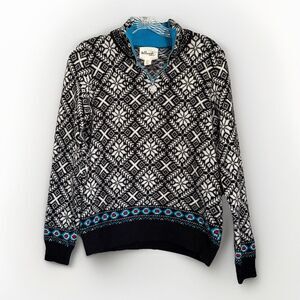 Telluride Clothing Company Ski Sweater Women’s SM Black White Wool 1/4 Zip Trim